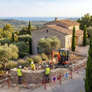 Travaux d'aménagement aux abords d'une maison dans le Var
