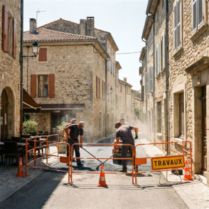 travaux de goudronnage dans une ville du centre Var